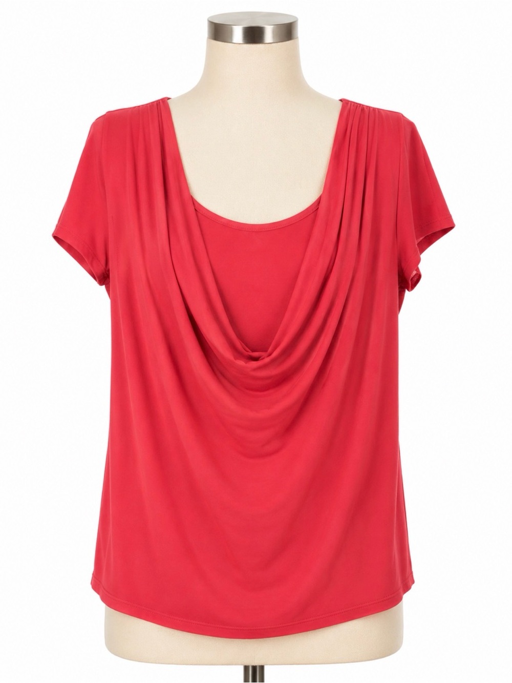 Roz & Ali Women’s 1X Red Cowl Neck Layered Blouse Top Made in USA Plus Size